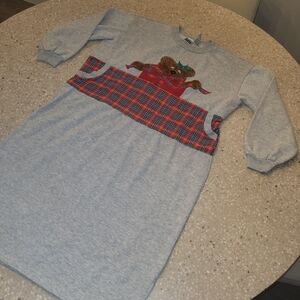 Basic Editions Gray Pajama/Gown with Plaid and Bear Design Sz L